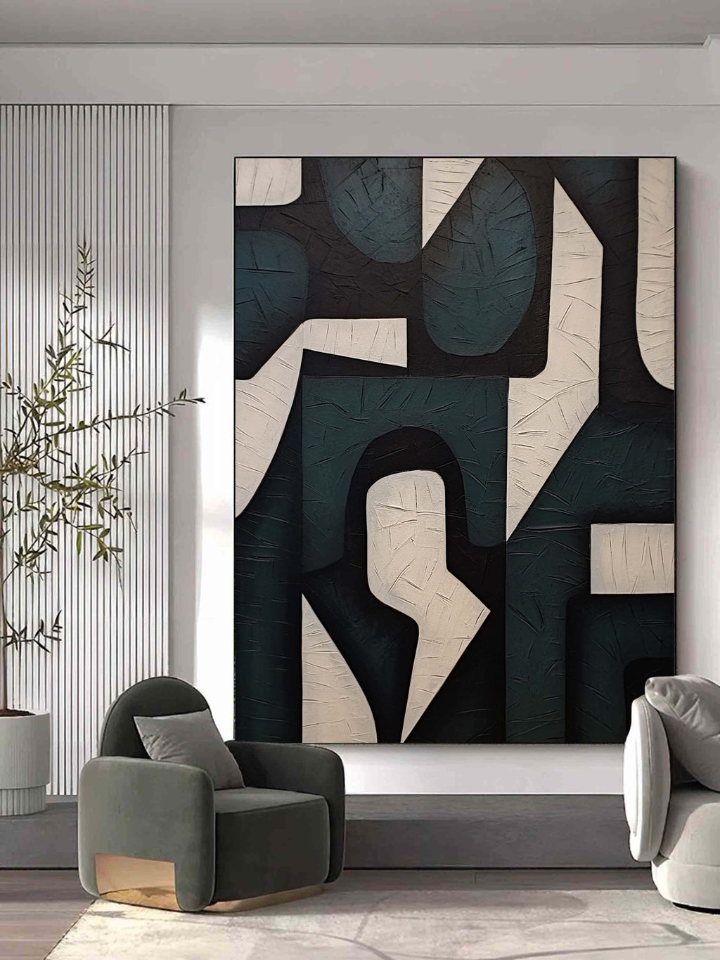Large White And Green Textured Painting Wabi Sabi Wall Art White And Green Minimalist Art Decor –SJ#0095