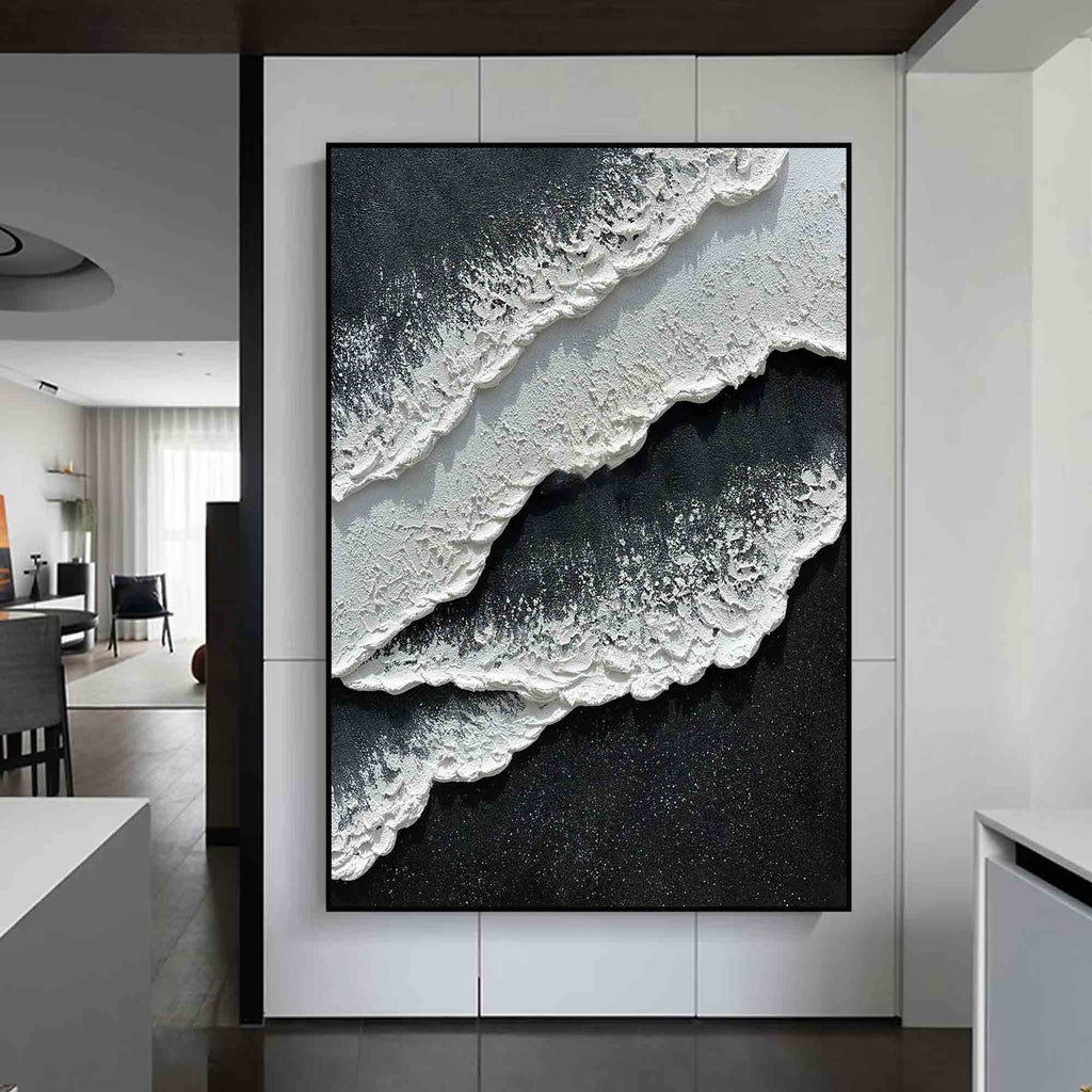 3d Black White Wave Painting On Canvas Minimalist Bl-SJ#0207