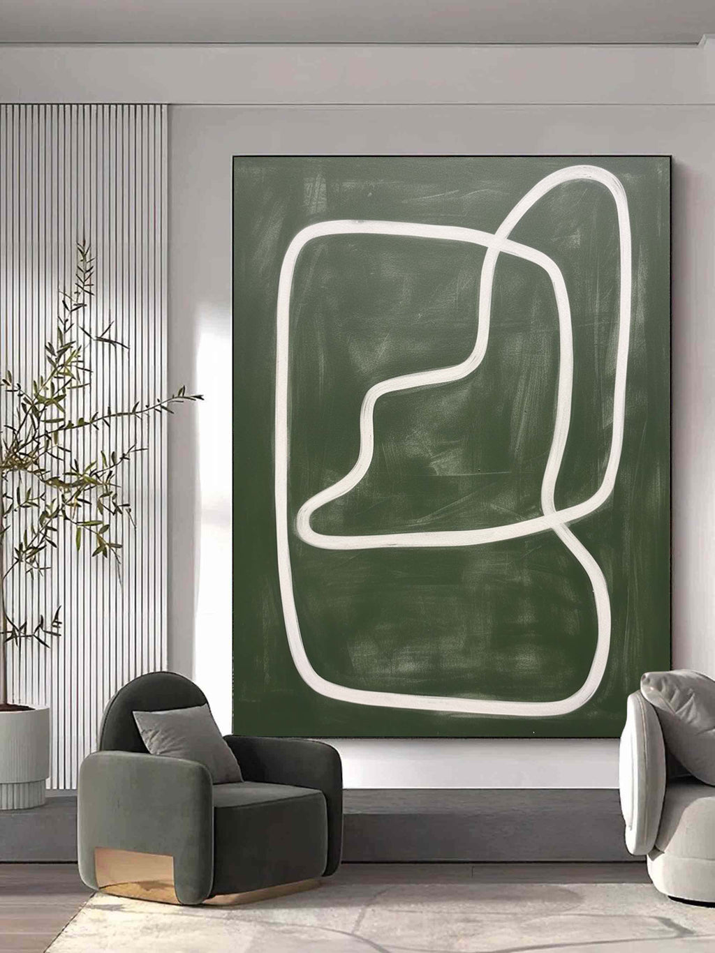 Large Green Minimalist Wall Art Wabi Sabi Canvas Painting Green Abstract Art on Canvas for Sale –SJ#0154
