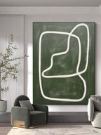 Large Green Minimalist Wall Art Wabi Sabi Canvas Painting Green Abstract Art on Canvas for Sale –SJ#0154