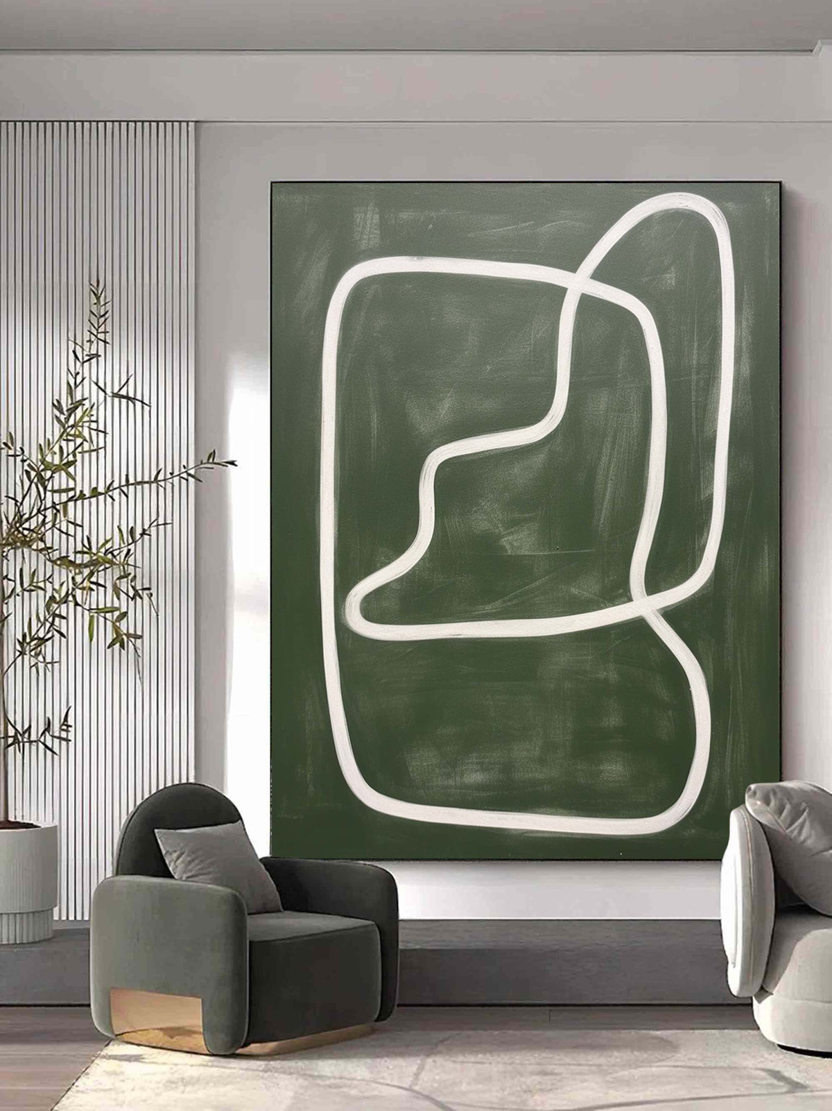 Large Green Minimalist Wall Art Wabi Sabi Canvas Painting Green Abstract Art on Canvas for Sale –SJ#0154