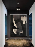 Large Textured Minimalist Abstract Geometric Painting Black Wabi Sabi Minimal Wall Art-SJ#0256