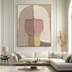 Large Thick Textured Mauve Pink and Brown People Abstract Modern Wall Art-SJ#0338