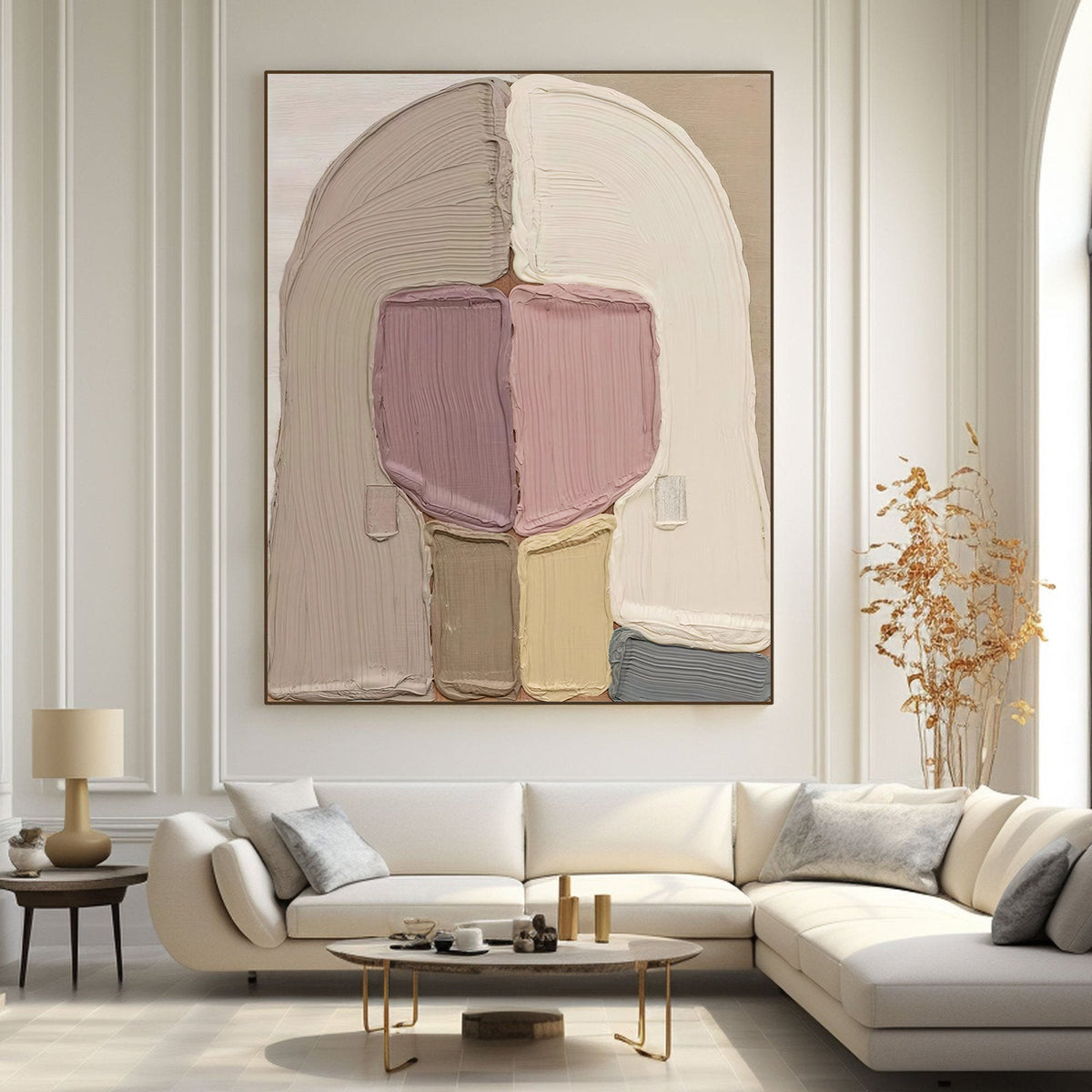Large Thick Textured Mauve Pink and Brown People Abstract Modern Wall Art-SJ#0338