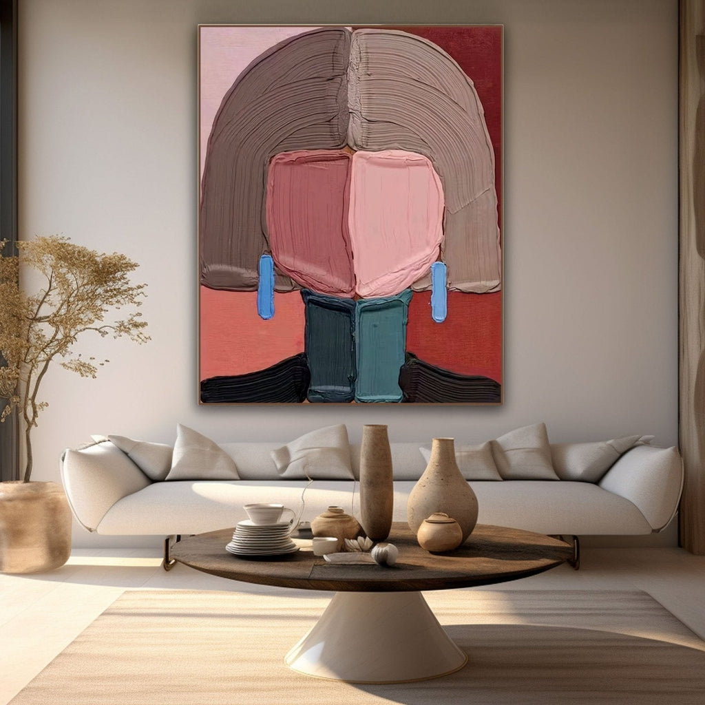 Mauve and Pink 3D Textured Abstract Modern Wall Art On Canvas People Subject-SJ#0336