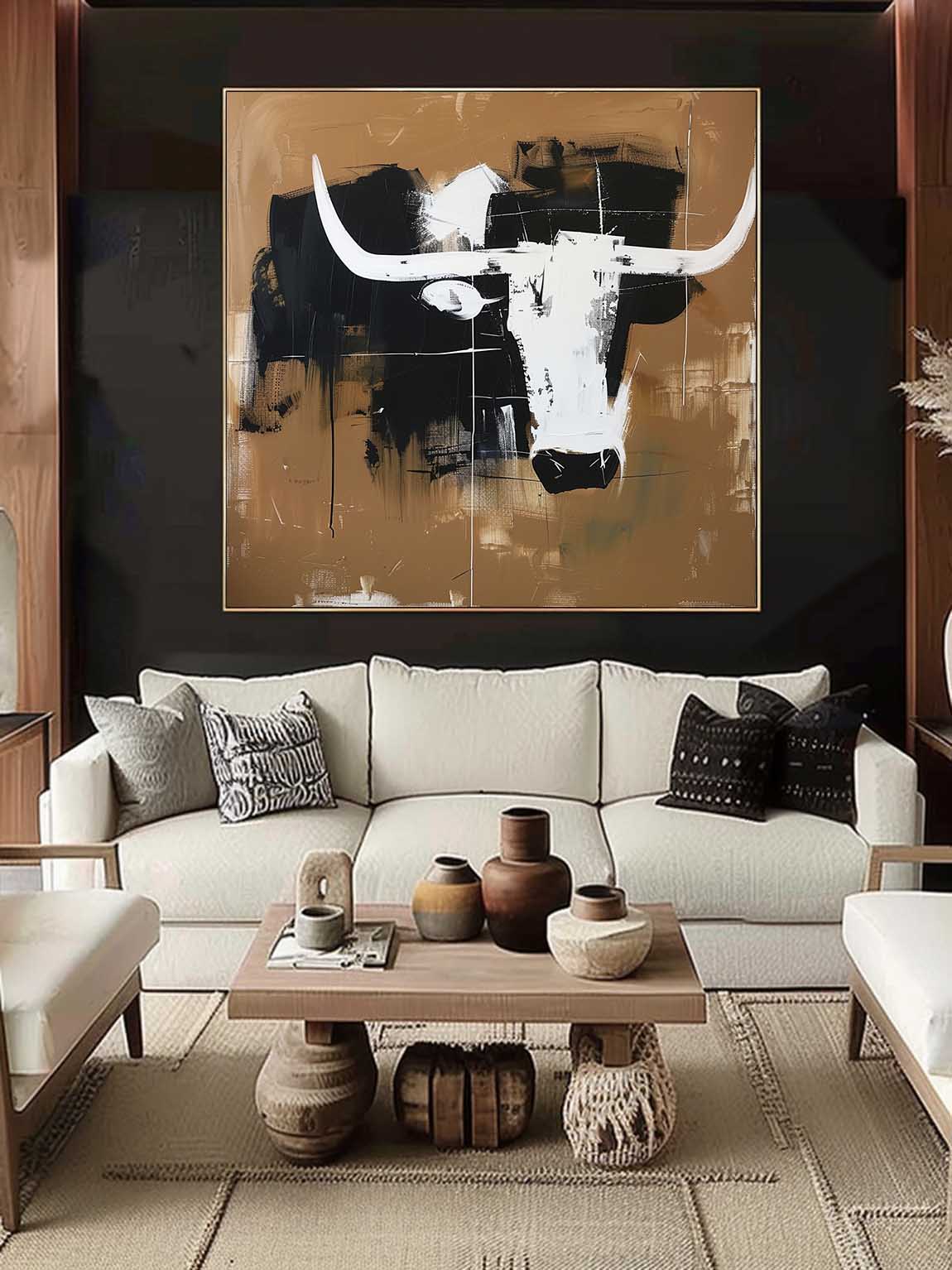 Vintage Abstract Bull Art Retro Minimalist Black A-SJ#0247