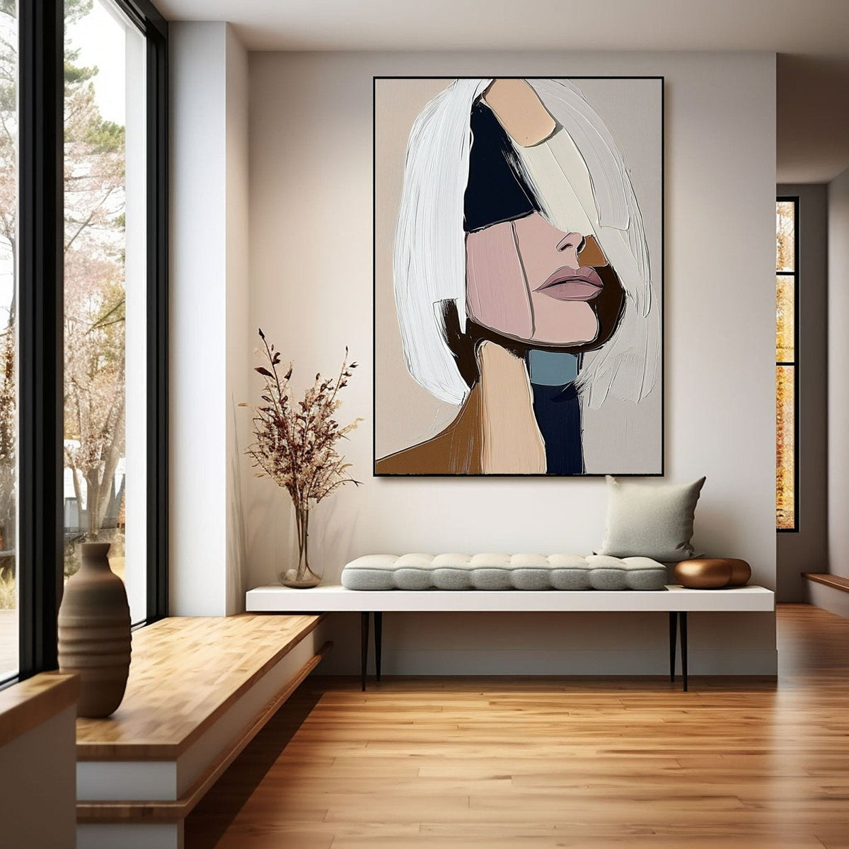 Abstract Geometric Woman Portrait _ Modern Face Canvas -SJ#0347