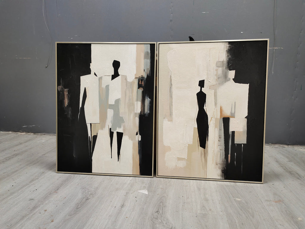 Beige Abstract Canvas Art Beige Minimalist Painting Black and-SJ#0333