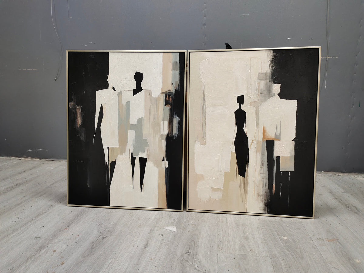 Beige Abstract Canvas Art Beige Minimalist Painting Black and-SJ#0333