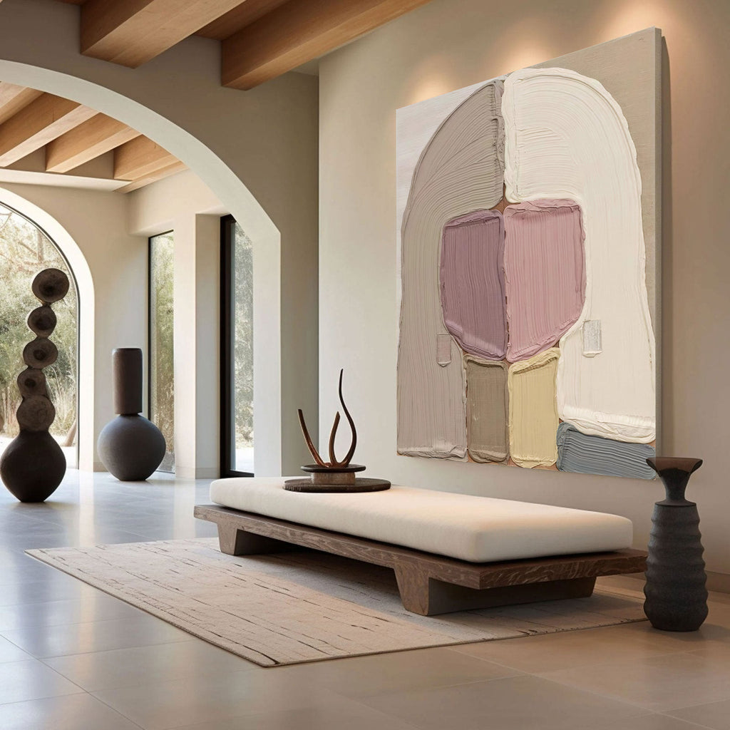 Large Thick Textured Mauve Pink and Brown People Abstract Modern Wall Art-SJ#0338
