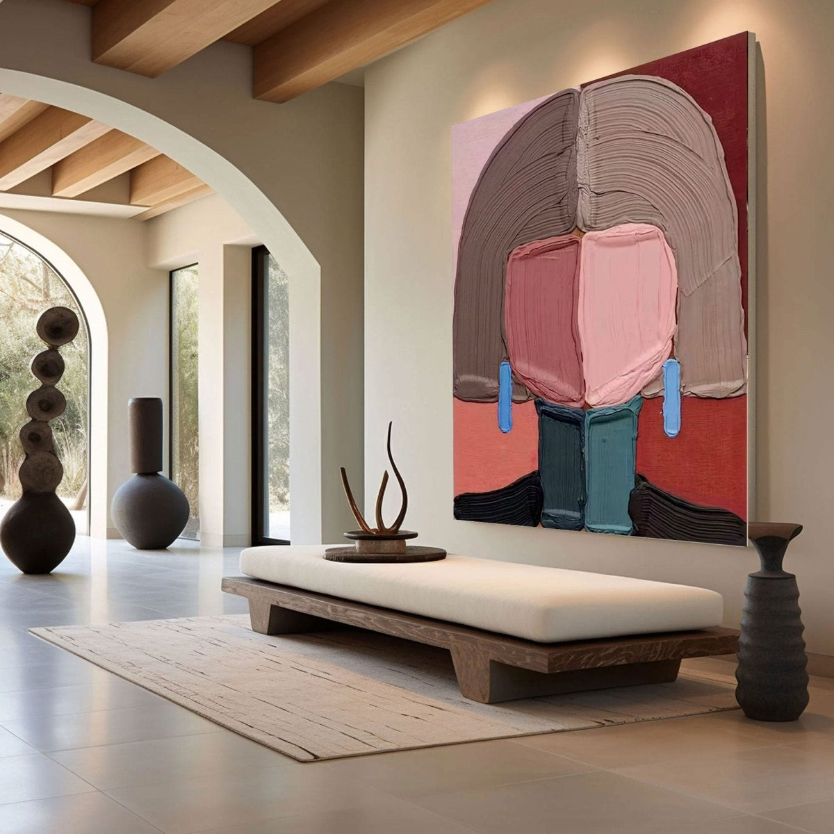Mauve and Pink 3D Textured Abstract Modern Wall Art On Canvas People Subject-SJ#0336
