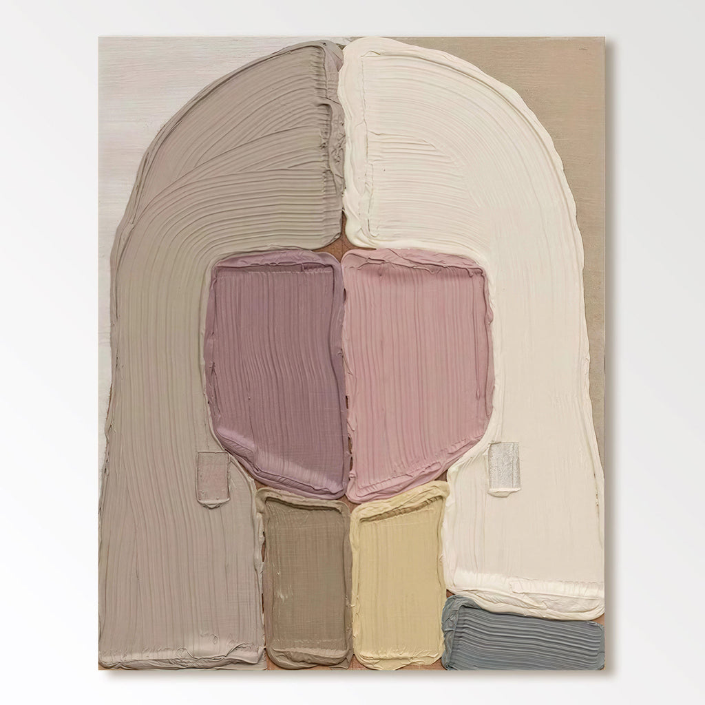 Large Thick Textured Mauve Pink and Brown People Abstract Modern Wall Art-SJ#0338