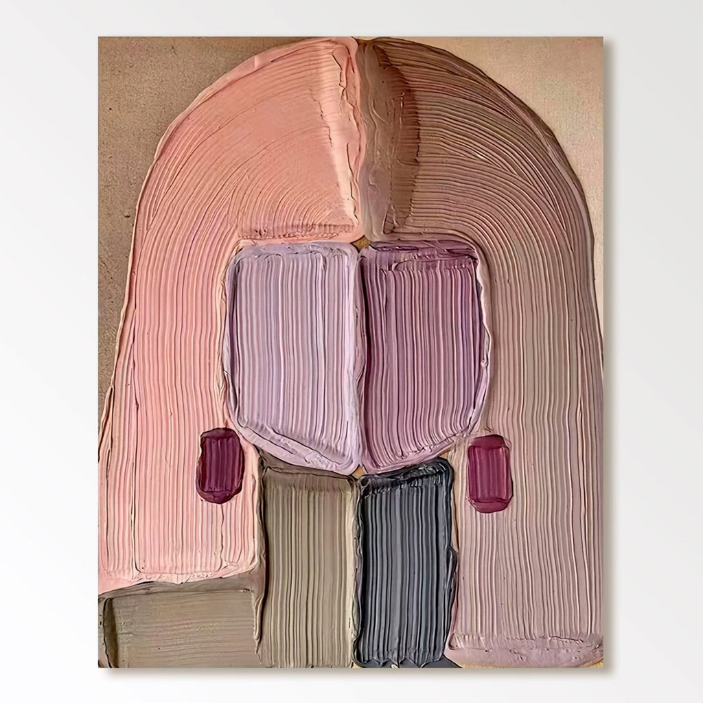 Large Thick Textured Mauve Pink and Brown People Abstract Modern Wall Art-SJ#0337