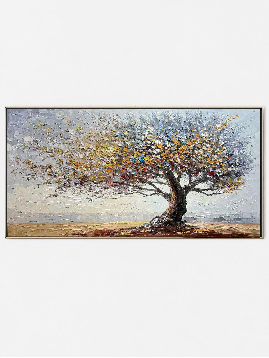 Neutral Tree of Life Oil Painting, 3D Textured Landscape Wall Art, Nature Canvas Art for Home Decor