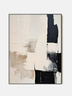 Cream Beige and Black Abstract Oil Painting, Textured Neutral Canvas Art, Modern Minimalist Living Room Decor - Main Product Image | Seegart
