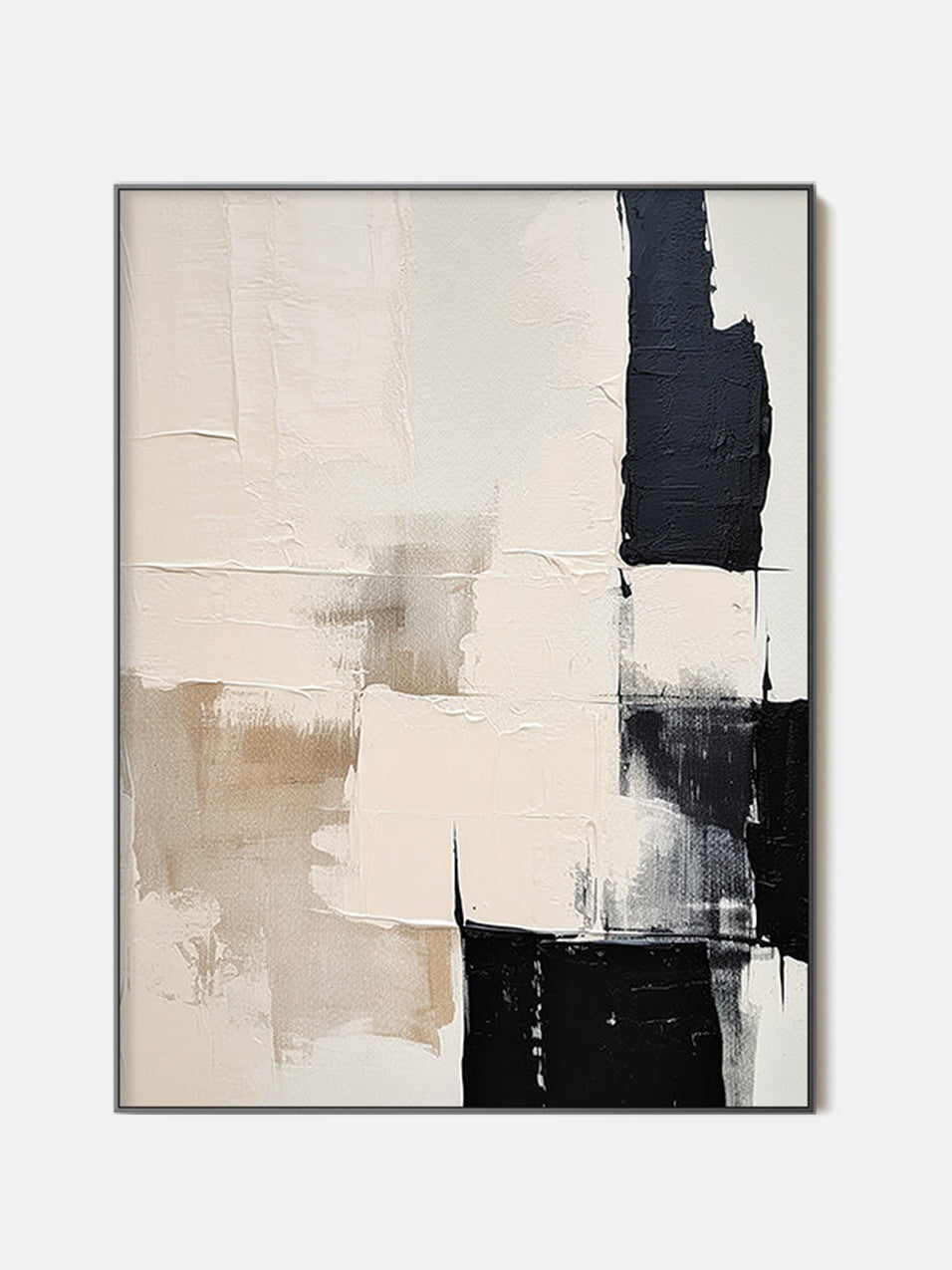 Cream Beige and Black Abstract Oil Painting, Textured Neutral Canvas Art, Modern Minimalist Living Room Decor