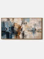 Blue Beige Textured Abstract Painting, Geometric Wall Art, Large Horizontal Canvas - Main Product Image | Seegart