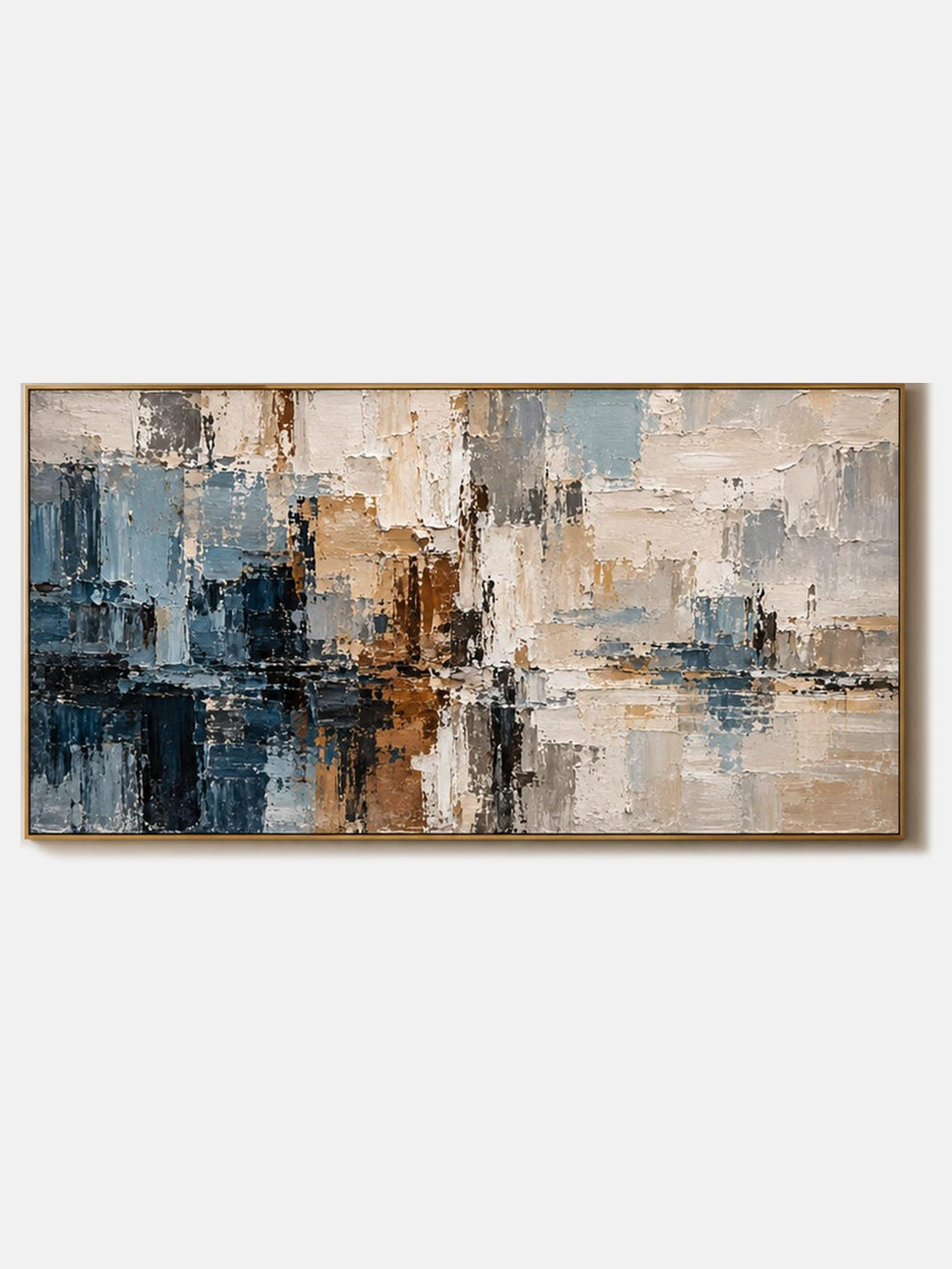 Blue Beige Textured Abstract Painting, Geometric Wall Art, Large Horizontal Canvas - Main Product Image | Seegart