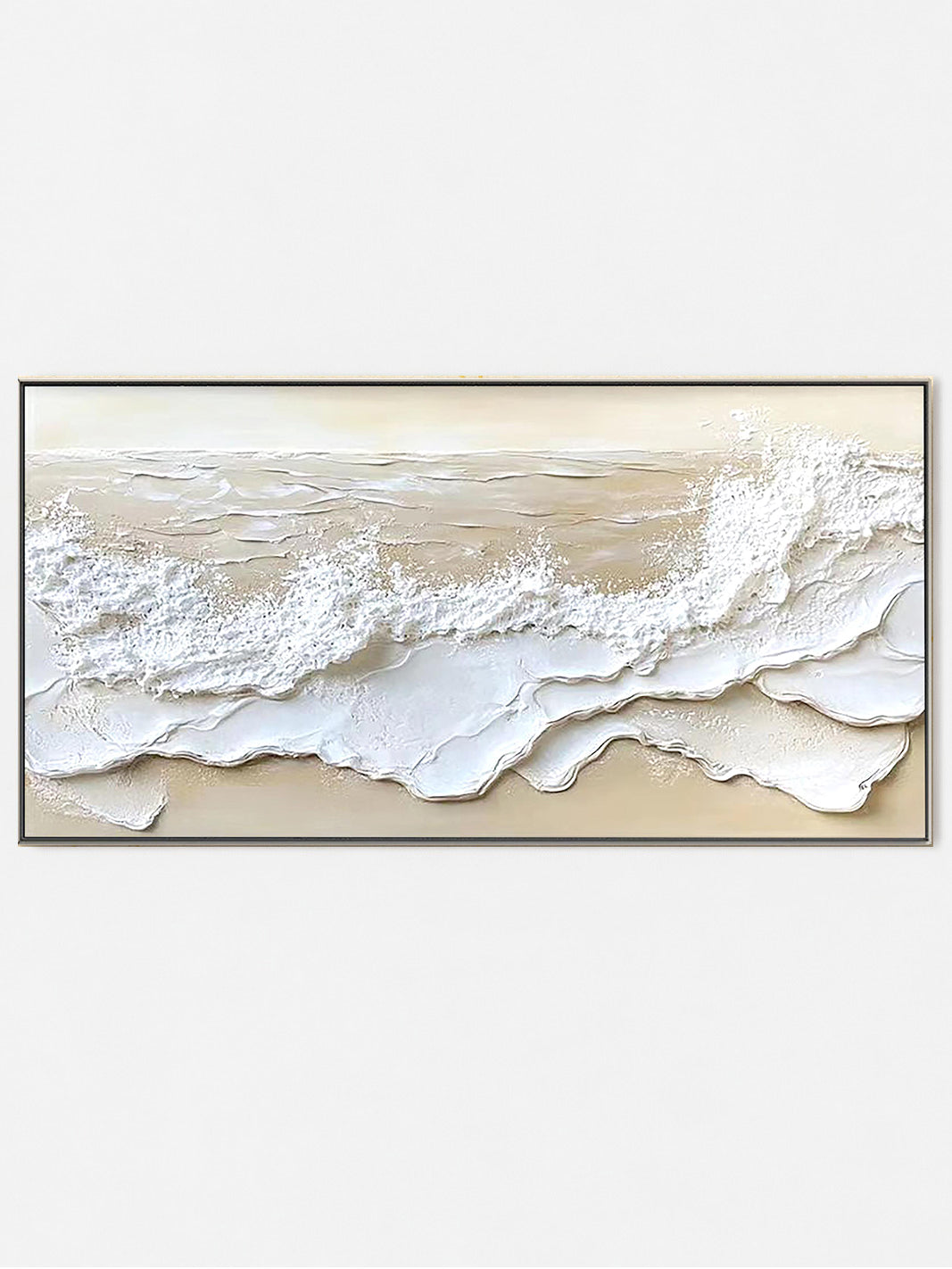 Textured Ocean Waves Painting 3D Beige Wabi-sabi Canvas Art