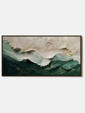 Large Textured Ocean Wave Painting, 3D Impasto Beach Painting on Canvas, Minimalist Green & Beige Wall Art, Coastal Wall Art for Living Room - Main Product Image | Seegart