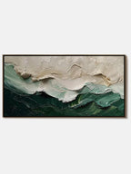 Large Textured Ocean Wave Painting, 3D Impasto Beach Painting on Canvas, Minimalist Green & Beige Wall Art, Coastal Wall Art for Living Room - Main Product Image | Seegart