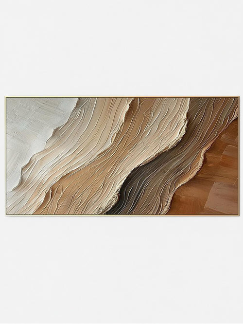 3D Textured Wave Abstract Painting, Neutral Coastal Wall Art, Earth Tone Canvas Art for Living Room Decor - Main Product Image | Seegart