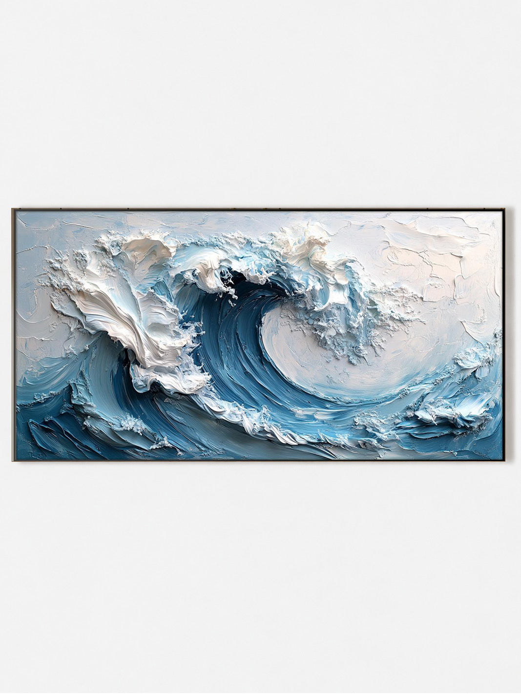3D Textured Wall Art Original Blue Ocean Wave Oil Painting Abstract Minimalist Impasto Nature Wall Decor Oversized Boho Living Room Wall Art - Main Product Image | Seegart
