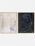 Set of 2 Abstract Line Canvas Art Black White Minimalist Oil Painting Japandi Home Artwork - Main Product Image | Seegart