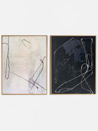 Set of 2 Abstract Line Canvas Art Black White Minimalist Oil Painting Japandi Home Artwork - Main Product Image | Seegart