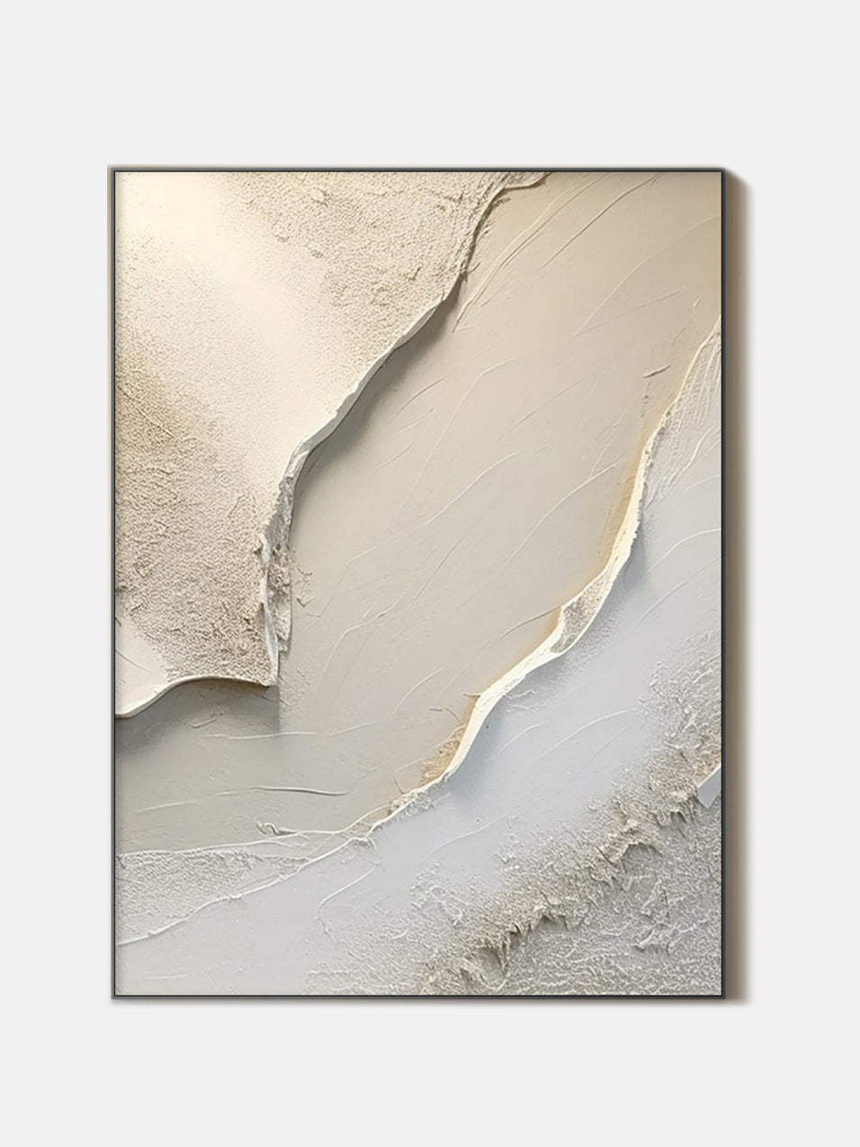 Large White Canvas Abstract Painting, Beige Minimalist Wall Art, Beige Textured Hand Painting, Modern Stylish Home Decor - Main Product Image | Seegart
