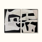 Black & White Textured Wall Art Modern Abstract Painting Set of 2 Minimalist Canvas -SJ#0292