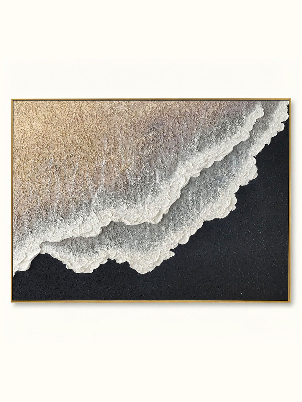 3D White And Black Minimalist Ocean Waves Art Large White And Black Minimalist Beach Pain-SJ#0201