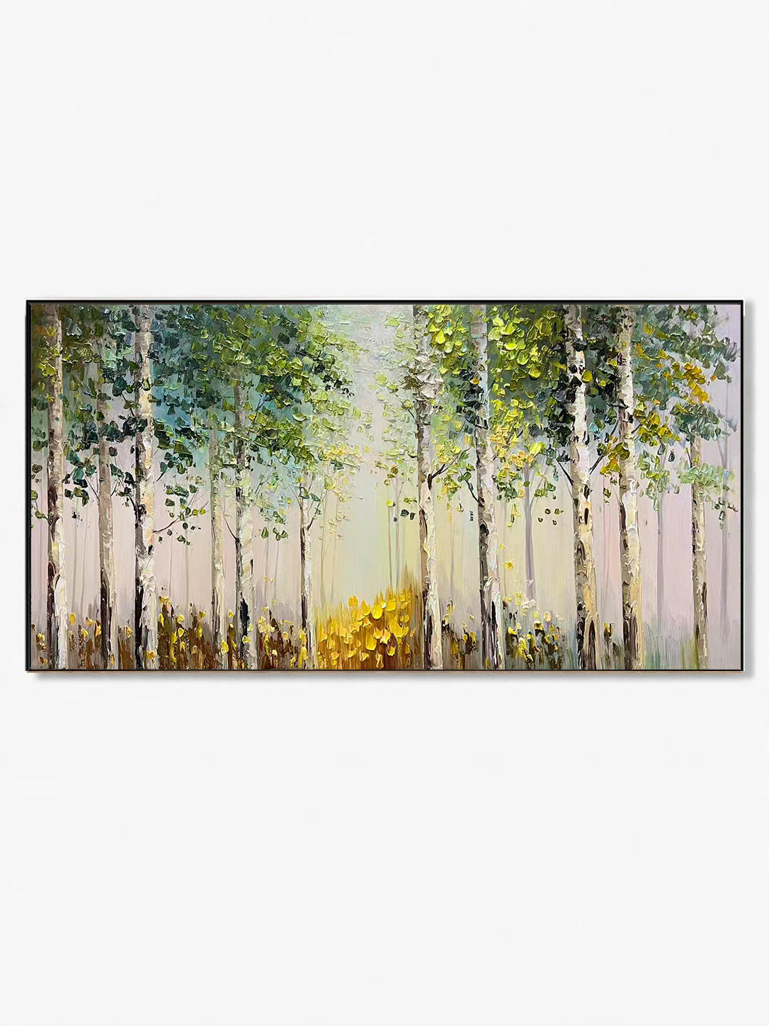Textured Green Tree Landscape Painting, Green Nature Wall Art for Home Decor