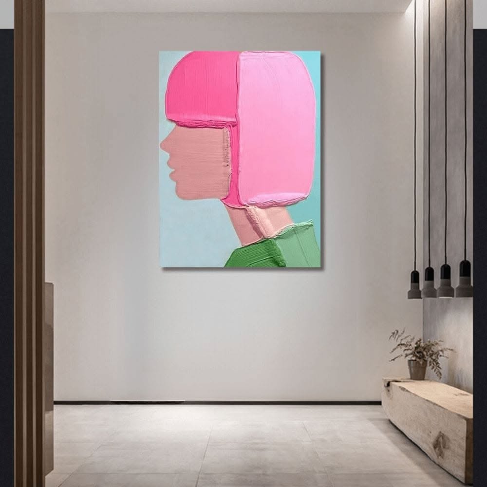 Large Thick Textured Mauve Pink and Brown People Abstract Modern Wall Art-SJ#0339