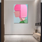 Large Thick Textured Mauve Pink and Brown People Abstract Modern Wall Art-SJ#0339