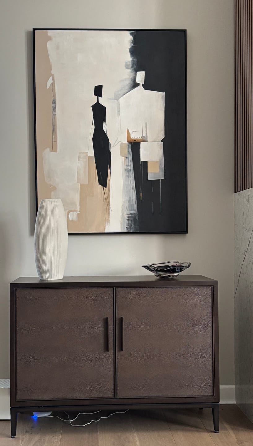 Beige Abstract Canvas Art Beige Minimalist Painting Black and-SJ#0333
