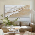 3D Ocean Waves Painting_ Beach Abstract Art Beige Textured Wabi-sabi Wall Decor -SJ#0269