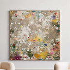 Colorful Abstract Splatter Painting Neutral Textured Wall Art Large Square Modern Canvas -SJ#0311（副本）