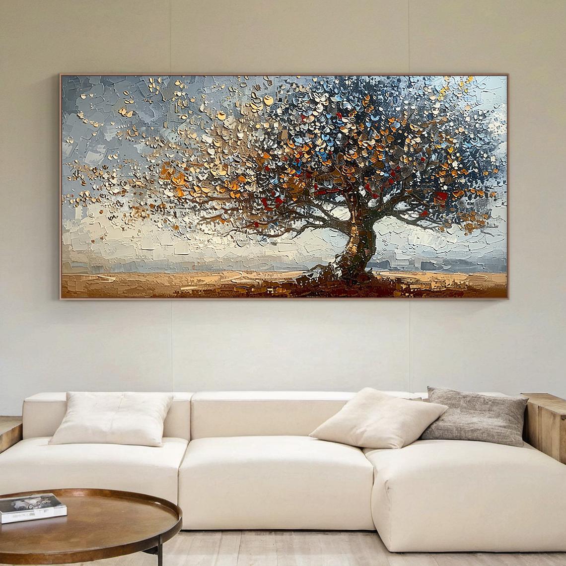 Neutral Tree of Life Oil Painting, 3D Textured Landscape Wall Art, Nature Canvas Art for Home Decor -SJ#0287