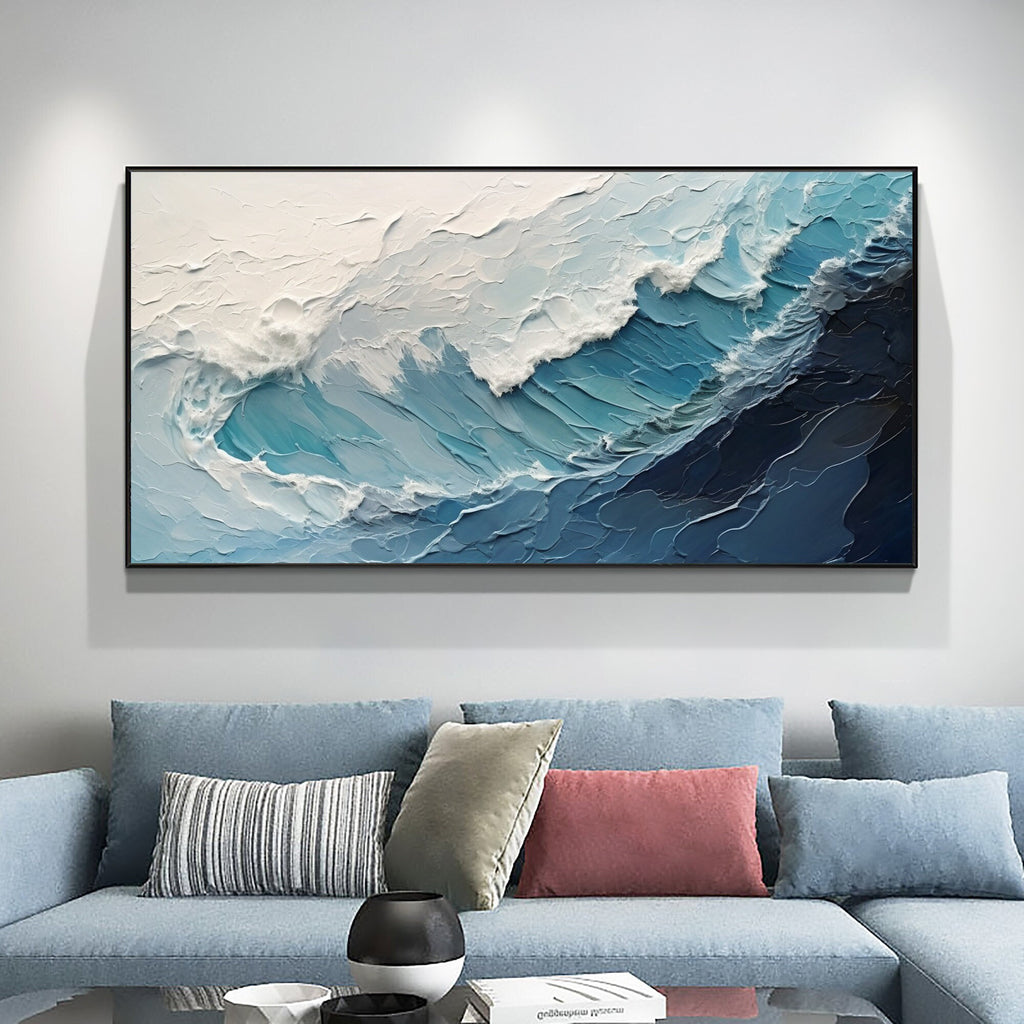 Crashing Ocean Wave Painting, Blue and White Seascape, Modern Coastal Wall Art - SJ#0276