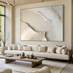 Large White Canvas Abstract Painting, Beige Minimalist Wall Art, Beige Textured Hand Painting, Modern Stylish Home Decor -SJ#0284