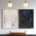 Set of 2 Abstract Line Canvas Art Black White Minimalist Oil Painting Japandi Home Artwork -SJ#0307