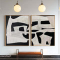 Black & White Textured Wall Art Modern Abstract Painting Set of 2 Minimalist Canvas - Etsy -SJ#0292