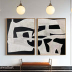 Black & White Textured Wall Art Modern Abstract Painting Set of 2 Minimalist Canvas - Etsy -SJ#0292