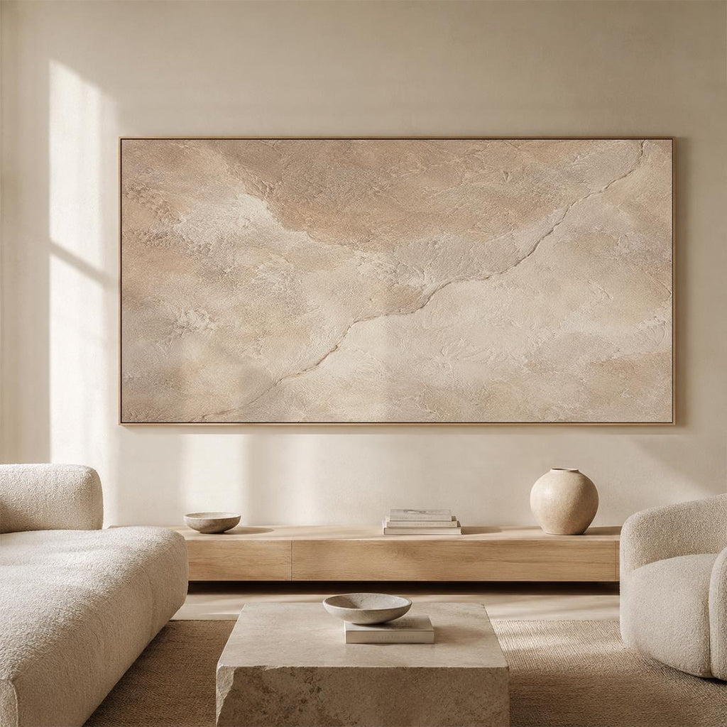 Cream Beige Abstract Oil Painting, Textured Neutral Canvas Art, Large Wabi Sabi Wall Art for Japandi Home Decor - SJ#0277