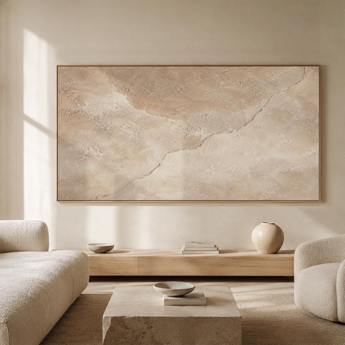 Cream Beige Abstract Oil Painting, Textured Neutral Canvas Art, Large Wabi Sabi Wall Art for Japandi Home Decor - SJ#0277