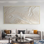 Hand Painted White Beach Oil Painting, Abstract Ocean Waves Art, Impasto Texture -SJ#0278