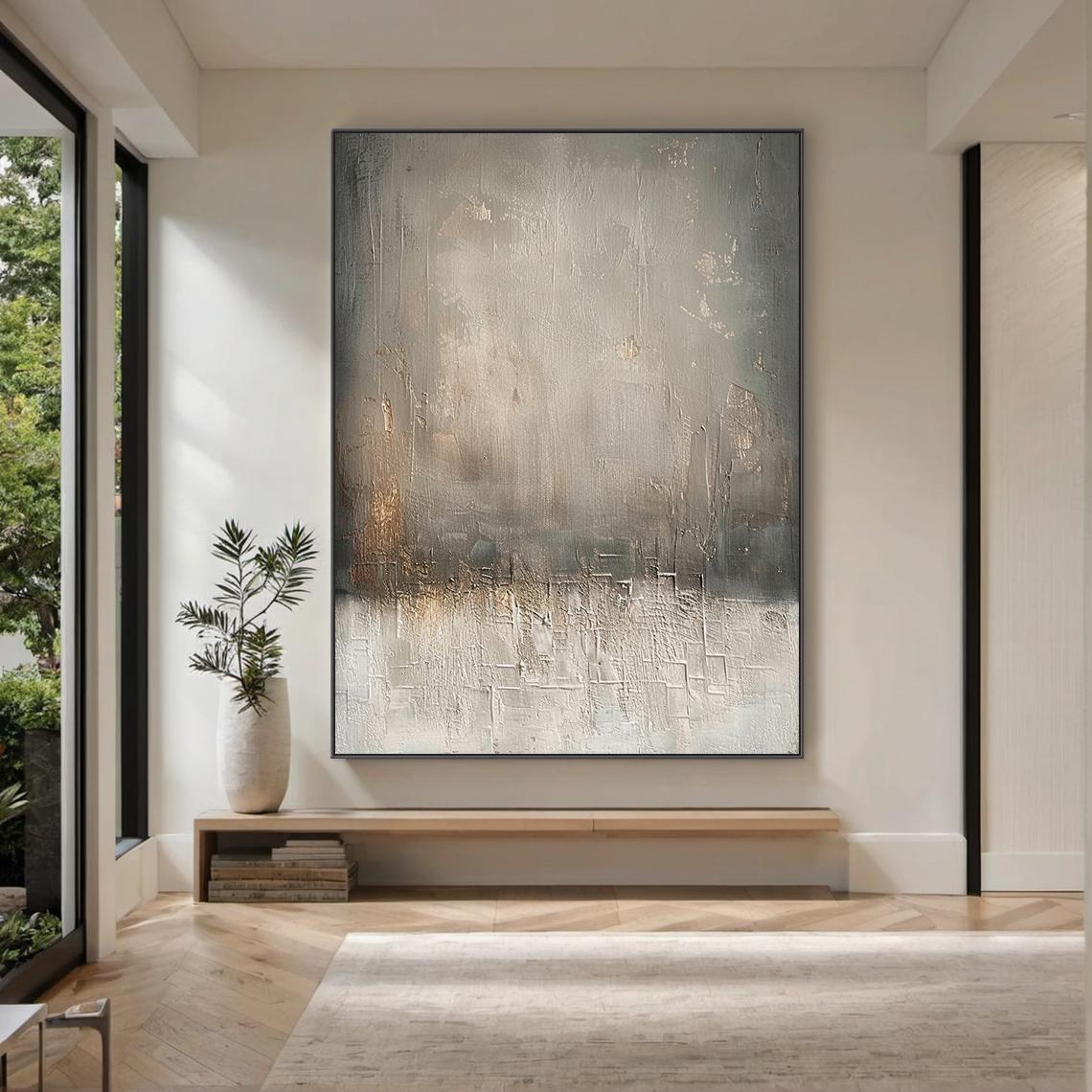 Neutral Grey and Beige Painting, Abstract Textured Canvas Wall Art, Modern Minimalist Home Decor - SJ#3004