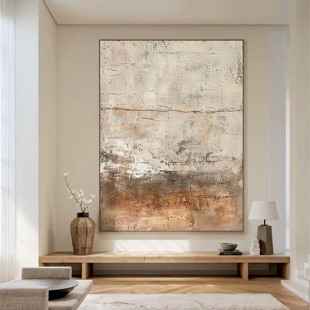 Beige Brown Abstract Oil Painting, Modern Textured Canvas Art for Home Wall Decor -SJ#0290