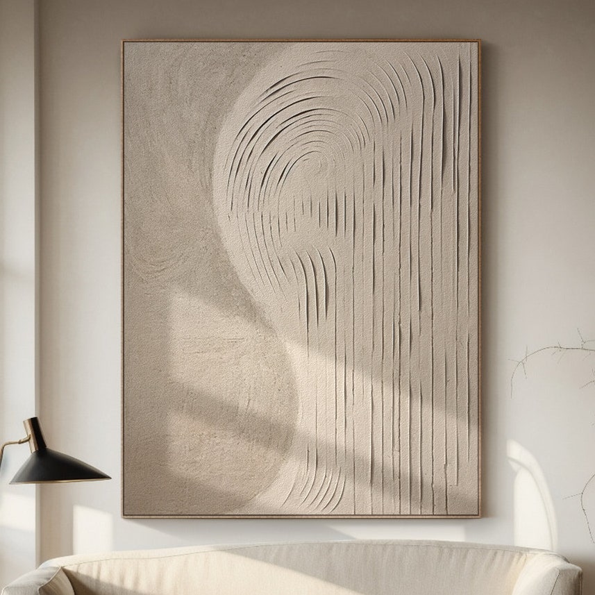 Handmade Cream Beige Painting, 3D Textured Abstract Wall Art, Minimalist Canvas Art for Living Room Decor -SJ#0297